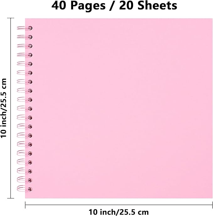 Yopih 10 x 10 Inch DIY Scrapbook Photo Album Hardcover Kraft Blank Page Acid-Free, 40 Pages (20 Sheets) Memory Book for Wedding Anniversaries Family Baby Memories Small Scrapbooking Projects, Pink
