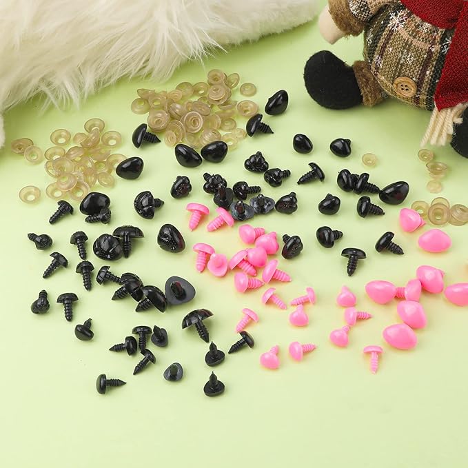 90pcs Safety Eyes and Noses for Amigurumi, Cute Doll Nose with Gaskets Animal Safety Noses for Crafts Safety Noses for Craft Doll Puppet Plush Toy Bear Accessories