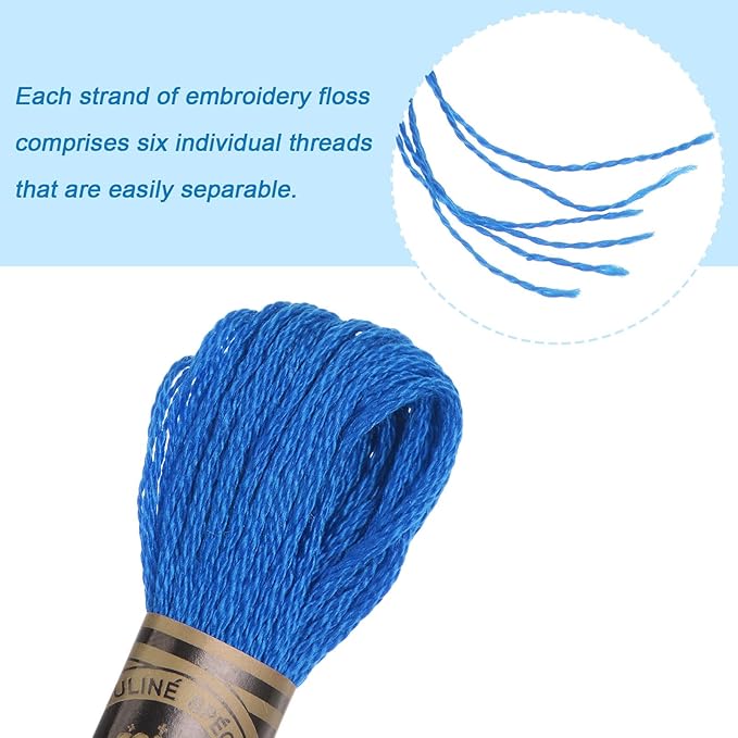 HARFINGTON 12 Skeins Embroidery Floss 8m Each Egyptian Long Fiber Cotton Cross Stitch Thread 26S/2x6 for Embroidery Projects Bracelet, Blue