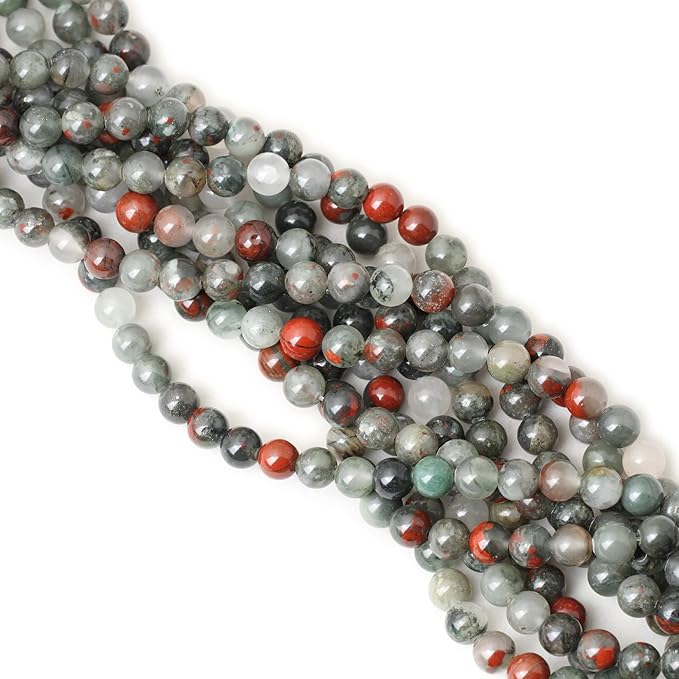 cheavian 45pcs 8mm natural african bloodstone gemstone smooth surface round loose beads for jewelry making 1 string 15 inches