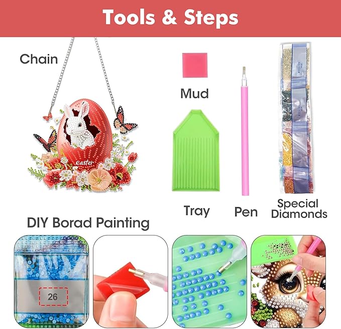 Miwixy Easter Hanging Diamond Art Kits for Adults,Rabbit Special Shaped Crystal Christmas Diamond Painting Ornament Kit DIY Double-Sided Pattern Window Pendant Gem Art Kit for Home Wall Decor