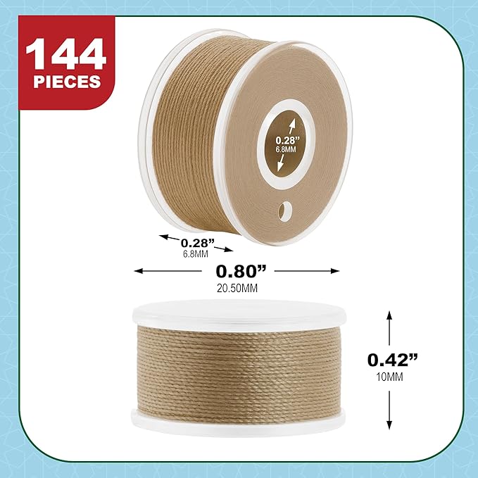 Mandala Crafts 144 Tan SA156 Prewound Bobbins for Singer Sewing Machine -15J SA156 Prefilled Bobbin Thread for Brother Sewing Machine and Embroidery