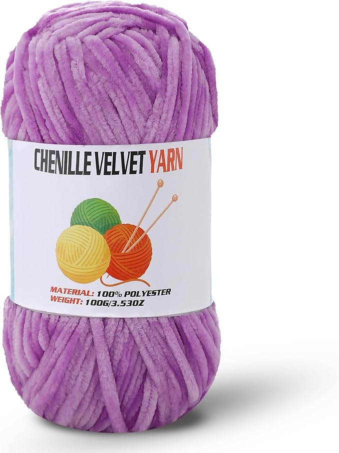 Velvet Chenille Chunky Yarn, Handcrafts Weaving Soft Chenille Yarn for Crocheting Clearance, Used for Making Baby Yarn Blanket, Clothes, Knitting Creations (1 - Light Purple)