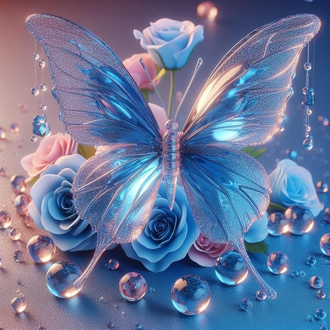 mrpwnle Butterfly Flowers Diamond Art Kits for Adults, Butterfly Diamond Painting Kits for Adults, 5D Diamonds Painting, DIY Round Full Drill Gem Art Crafts, Home Decor Gifts 13.8x13.8 inch