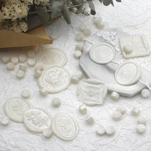 andotopee 600pcs pearl white wax seal beads, premium pearlescent sealing wax pellets for stamp seals, wedding invitation, letter envelope, thanks card, scrapbook diy & bridal crafts