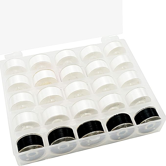 New brothread 25pcs 20White+5Black 70D/2 (60WT) Prewound Bobbin Thread Plastic Size A SA156 for Embroidery and Sewing Machines DIY Embroidery Thread Sewing Thread