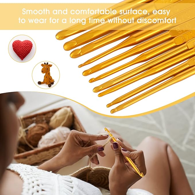cobee Crochet Hooks, 10 Pcs Double End Crochet Hooks Golden Crochet Needles Sweater Knitting Needles Kit Weave Craft DIY Hand-Made Knitting Crochet Tool Craft Sewing Accessory(10 Sizes)
