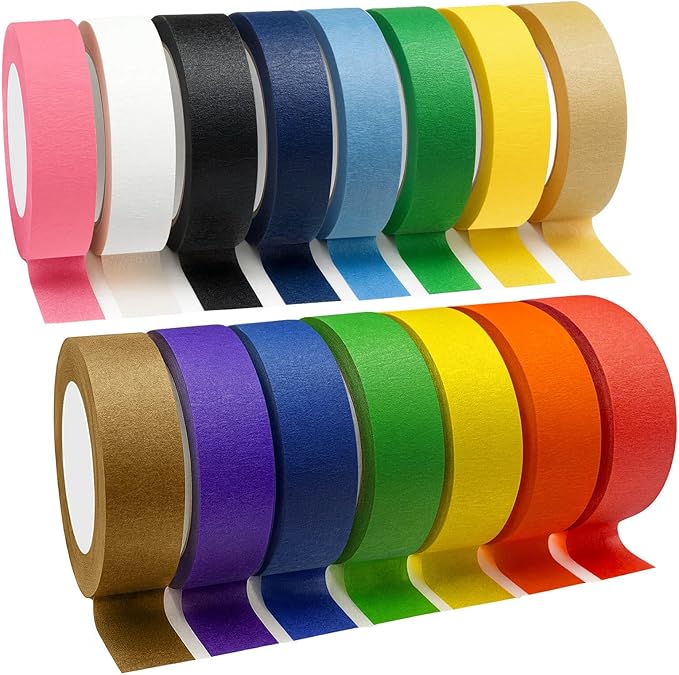 Piokio Colored Washi Tape 15 Roll Multi Pack - 492 Feet x 0.6 inch Wide Set Rainbow Solid Color Tape for Egg Decorating, DIY School Supplies, Decorative Tape, Masking Tape