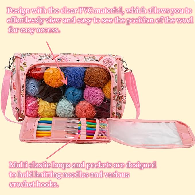 Yarn Bags for Crocheting Large, Large Yarn Storage Organizer, Material Strong Crochet Yarn Holder Stand Bag with Many Pockets for Knitting Supplies, Crochet Lovers, Teens Women Gift