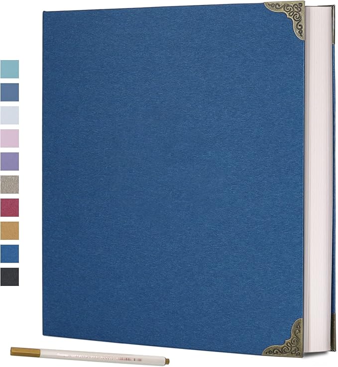 Vienrose Photo Album Self Adhesive 40 Pages Hardcover with DIY Scrapbooking Kit 3 Rings Paper Scrapbook for Lover Friends Kids Wedding Blue