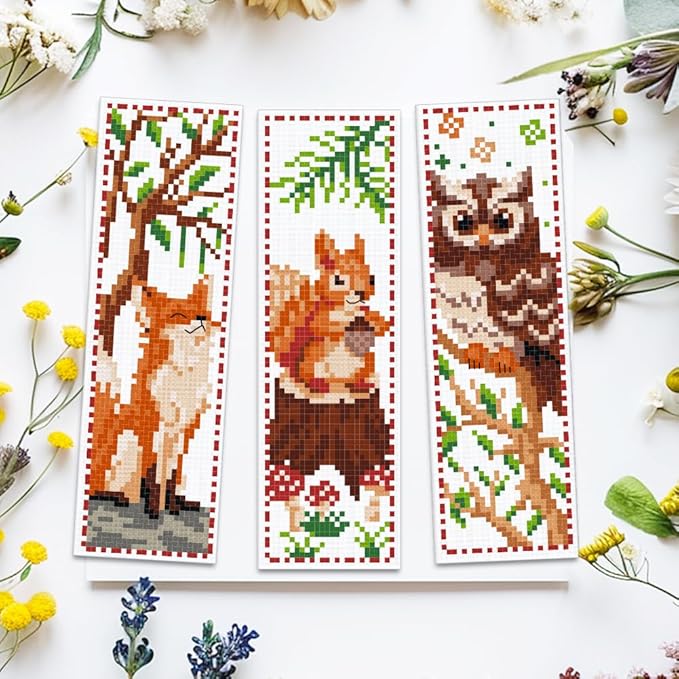 ACRNIGHEET 6 PCS Cross Stitch Bookmark Kit Animals Patterns DIY Stamped Embroidery Bookmark Kit DIY Bookmarks Crossstitch Kits Adul Stamped Embroidery Bookmarks with Instructions 11CT