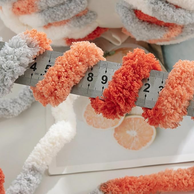 MABOZOO Tie Dye Chunky Yarn for Crocheting 8 Pack,Fluffy Jumbo Chenille Yarn,Soft Plush Yarn Bulky,Giant Thick Fuzzy Yarn for Hand Knitting or Arm Knitting,Orange & Grey (26 yds,8 oz Each Skein)