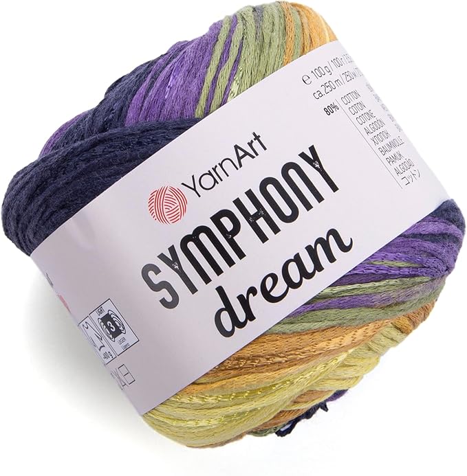 YarnArt Symphony Dream - Luxury Soft Rainbow Cotton Yarn, 80% Cotton 20% Viscose, Sport Weight Knitting & Crochet Yarn – 273 Yards, 3.52 Oz – Ideal for Shawls, Blouses, Dresses, Bags & Hats (3110)