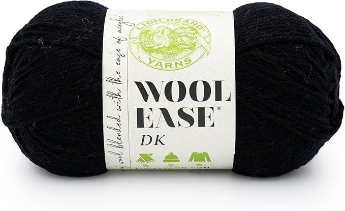 Lion Brand Yarn, Acrylic Wool Blend Wool-Ease DK Yarn for Knitting, Crocheting, and Crafts, Black, 1 Pack