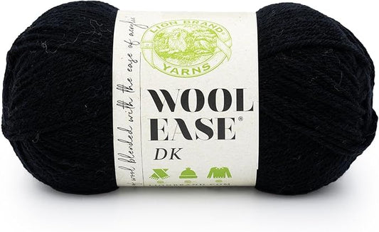 Lion Brand Yarn, Acrylic Wool Blend Wool-Ease DK Yarn for Knitting, Crocheting, and Crafts, Black, 1 Pack