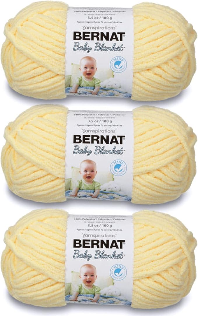 Bernat Baby Blanket Baby Yellow Yarn - 3 Pack of 100g/3.5oz - Polyester - 6 Super Bulky - 72 Yards - Knitting/Crochet