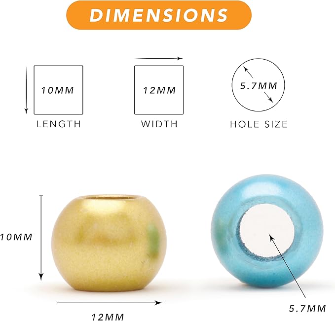 matte metallic acrylic large hole beads 12mm with 5.7mm hole, multicolor
