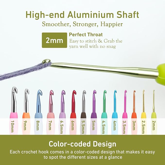 2mm Crochet Hook, Small Size 2 mm Ergonomic Crochet Hooks for Beginner, Comfort for Arthritic, 1 Pack