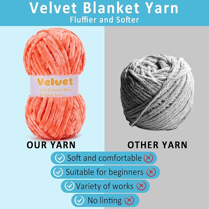 Velvet Yarn Chenille Yarn for Crocheting and Knitting Soft Chenille Bulky Baby Blanket Yarn DIY Weaving Craft 2pack Dark Orange(4oz 66yds Each)