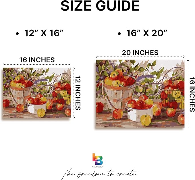 Ledgebay DIY Paint by Numbers Kit for Adults Framed Canvas Beginner to Advanced Paint by Numbers Kit, Kits Include Acrylic Paint Set, Brushes & Tabletop Easel (Apple Harvest 12" x 16" Framed)
