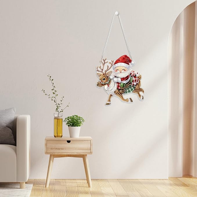 GHHKUD Hanging Diamond Art Santa Claus and Reindeer Pendants Kits, DIY Hanging Decoration Double Sided Christmas Diamond Pinting Ornaments for Adults Kids Gifts for Home Decor