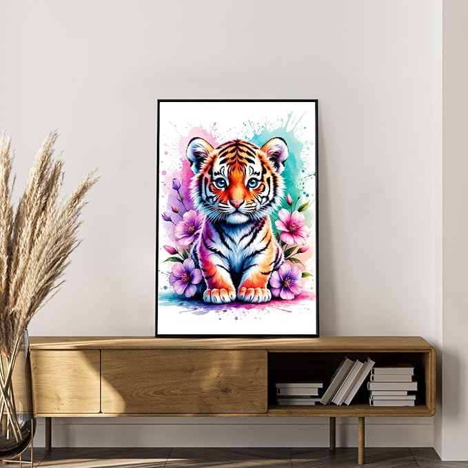 Okarina Framed Paint by Numbers Kit for Adults Beginner Tiger, Adult Paint by Number Kits on Canvas Framed Animal, DIY Acrylic Oil Painting by Numbers with Frame, Perfect for Home Decor 8 X 12 Inch