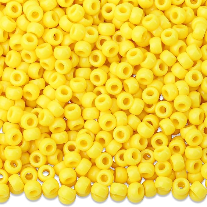 1000Pcs Yellow Pony Beads Crafts 6x9mm Bulk Bead for Keychain Necklace, Plastic Beads, Hair Braids Clay Perler Pony Kandi Bead for Jewelry Making Bracelets(Yellow)