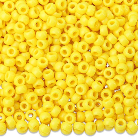 1000Pcs Yellow Pony Beads Crafts 6x9mm Bulk Bead for Keychain Necklace, Plastic Beads, Hair Braids Clay Perler Pony Kandi Bead for Jewelry Making Bracelets(Yellow)