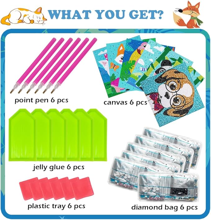 Labeol Diamond Art Kits for Kids Crafts for Girls Ages 6-8-10-12 Easy to DIY Creative Diamond Art Sticker Craft by Numbers Kits for Kids and Adult Beginners (6 Pack Chic)