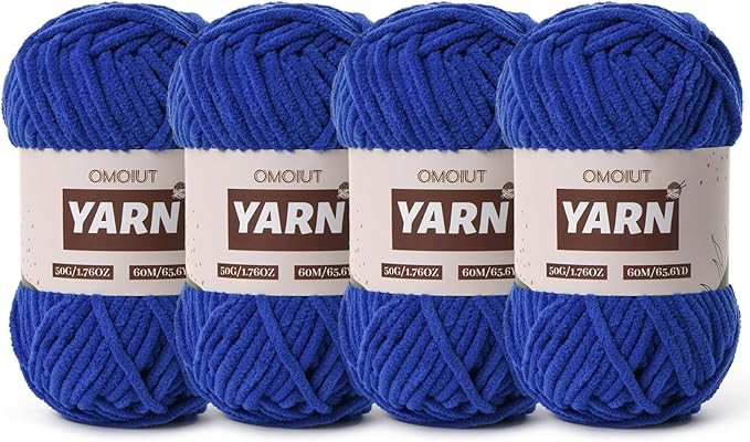 4 Packs Plush Chenille Chunky Crochet Yarn - Baby Yarn for Crocheting Soft - Velvet Yarns Knitting for Blankets Crafts - Fluffy Amigurumi Yarns 200g/262.5yds (4 Sapphire Blue)