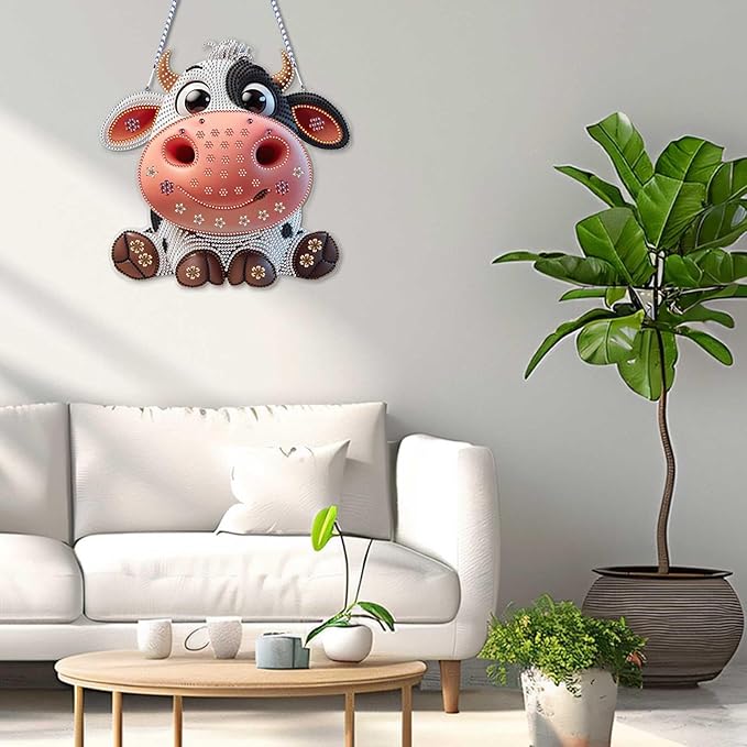 VODAPYC Cow Diamond Painting Acrylic Hanging Kits for Adults, DIY Double Sided Special Shaped Diamonds Art Window Pendant Ornament for Home Decor(Cute Cow)