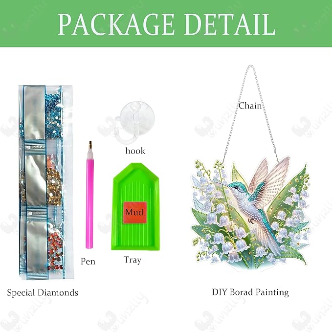 Yunzlly DIY Hanging Diamond Art Pendant Kit, Special Crystal Double Sided Diamonds Painting Ornament Kit for Adults, Acrylic Gem Painting Board for Window&Door&Wall (Hummingbird)