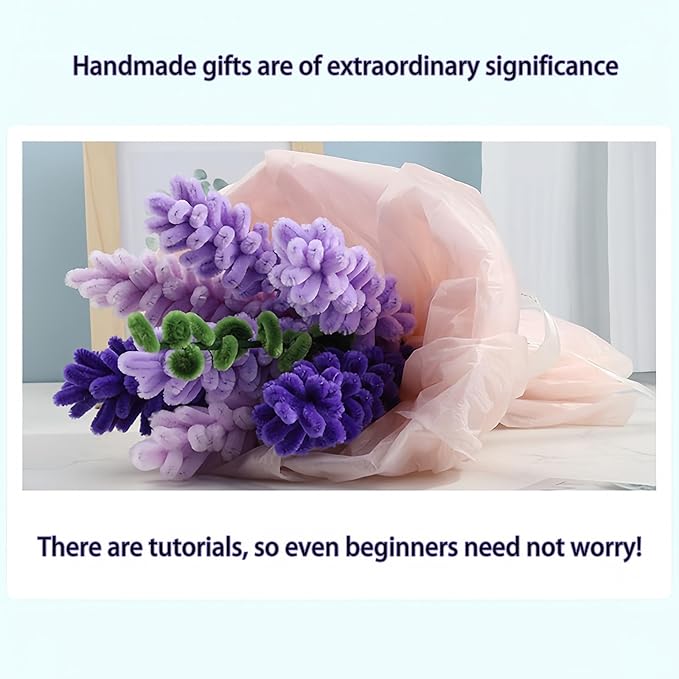 HUEYTON Thick Lavender Pipe Cleaners Craft Set - 400Pcs Chenille Stems for Full & Delicate DIY Lavender Bouquets, Include Stems & Accessories, Ideal for Art Crafts, Home Decor & Gift Making