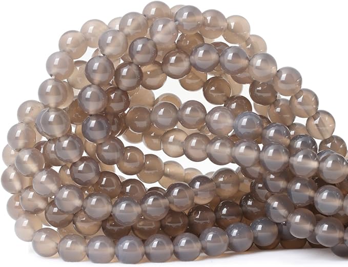45PCS 8mm Smooth Surface Grey Agate Round Loose Beads Energy Stone for Jewelry Making 1 Strand 15"
