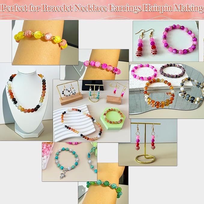 720Pcs 8mm Acrylic Round Beads for Jewelry Making, Bohemian Style Round Bead Faux Turquoise White Crack Bead Plastic Bubble Gum Beads for Bracelets Making Kit DIY Necklace Crafts