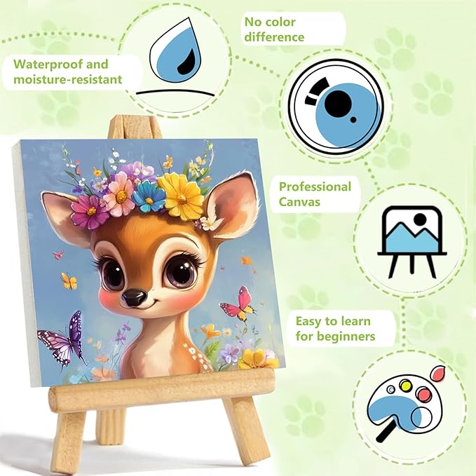 Reivworl Paint by Numbers Kit for Kids with Frame and Easel, Deer Paint by Number for Kids Age 6-8-12, Paint by Numbers Kits for Gifts and Home Decor - 8X8Inch