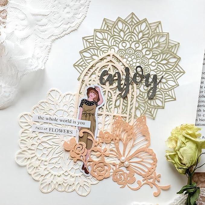 Vintage Scrapbook Paper Lace Cutouts for Scrapbooking Supplies,20 Pcs Decorative Retro Cutout Paper Frame for Junk Journals DIY Art Craft Album Planners