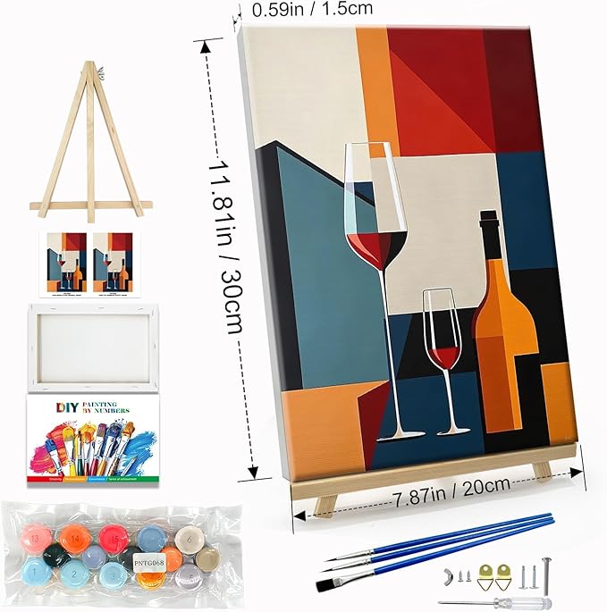 JOOZ Paint by Numbers Kit for Adults with Frame Wine Glass Paint by Number with Easel Adult Paint by Number Kits Framed Canvas Easy Oil Painting Kits for Home Wall Decor 8x12 Inch