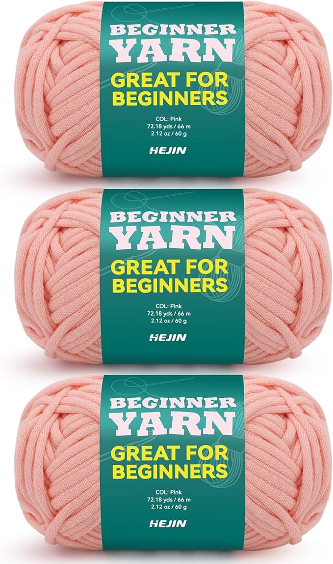 3x60g Pink Yarn for Crocheting and Knitting;3x66m (72yds) Cotton Yarn for Beginners with Easy-to-See Stitches;Worsted-Weight Medium #4;Cotton-Nylon Blend Yarn for Beginners Crochet Kit Making