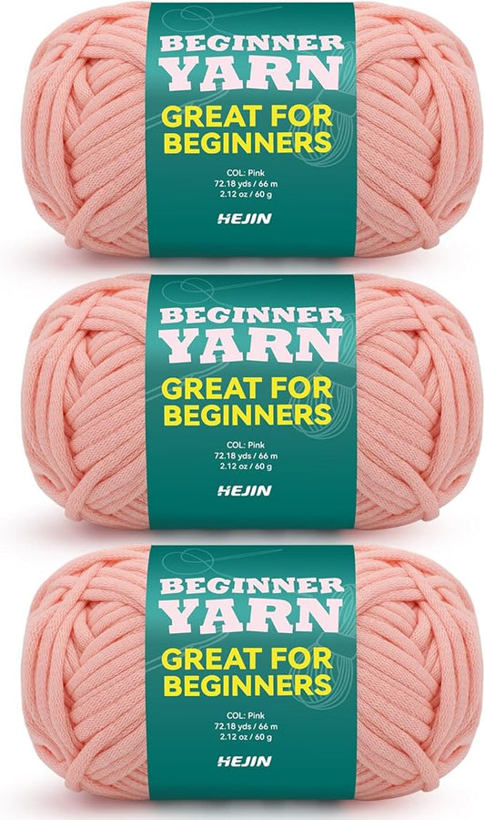 3x60g Pink Yarn for Crocheting and Knitting;3x66m (72yds) Cotton Yarn for Beginners with Easy-to-See Stitches;Worsted-Weight Medium #4;Cotton-Nylon Blend Yarn for Beginners Crochet Kit Making