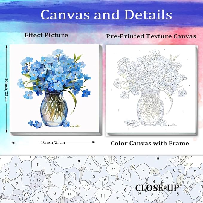 JUJUHOOD Blue Daisy Flower Paint by Numbers Kit for Adults Beginner & Kids Ages 8-12, Easy Paint by Number Without Easel, Simple Paint by Numbers for Gift Home Wall Decor (10x10Inch)