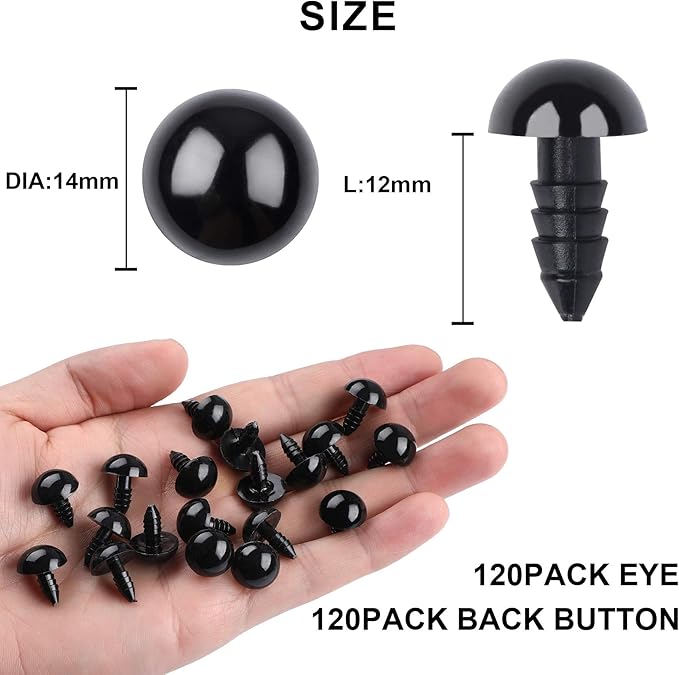 UPINS 120PCS Plastic Safety Crochet Eyes Bulk with 120PCS Washers for Crochet Crafts (0.56Inch/14mm)
