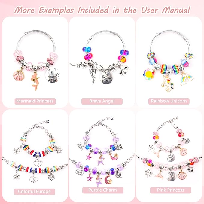 UFU Charm Bracelet Making Kit, 95Pcs Jewelry Making Kit Craft Gift for Girls 5 6 7 8-12, A Sweet Birthday Gift to Inspire Imagination & Creativity, with Portable Jewelry Box