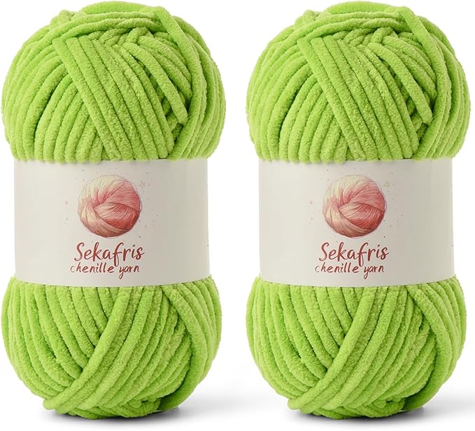2 Pack Chunky Chenille Yarn for Crocheting, Baby Yarn for Crocheting Soft Blanket, 174.9 yds /7 oz Crochet Yarn, Bulky 5 Amigurumi Yarns, Fluffy Velvet Yarns for Knitting Crafts (2 Lime Green)