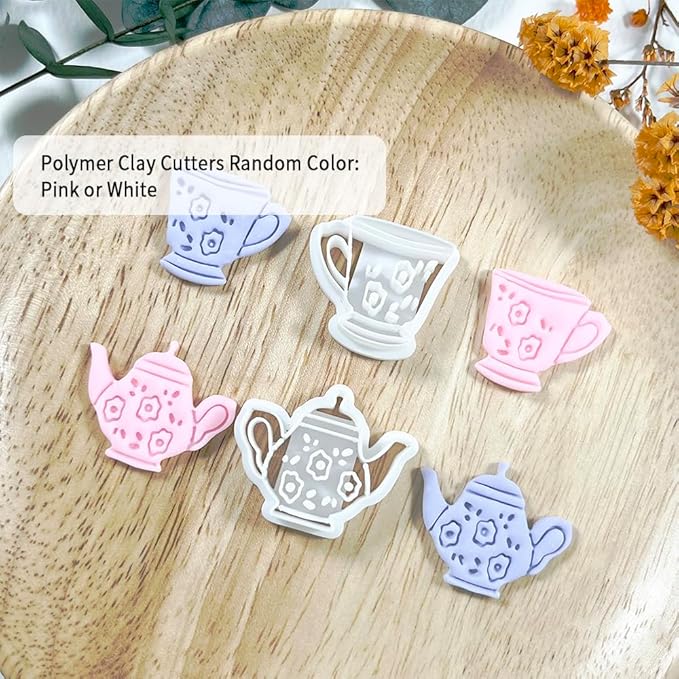 Xaekicr Vintage Tea Set Polymer Clay Cutters – 2 PCS Teapot and Teacup Clay Earring Cutters Set, Clay Tools for Polymer Clay Molds and Jewelry Making DIY