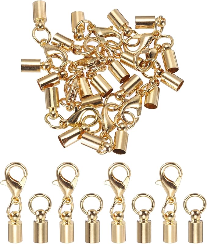 MECCANIXITY Fold Over Cord End Caps Rose Gold 4mm OD with Crimp Covers Lobster Claw Clasps DIY Jewelry Making for Bracelets and Necklaces Crafting 20 Pcs