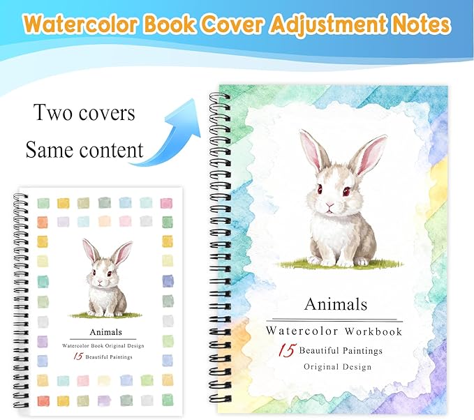 SLWBZ Watercolor Workbooks Coloring Book, Beginner Friendly Painting Kit, Easy Exquisite with Steps, Creative Exploration Watercolor Book with Paint Set for Adults Teens (Cute Rabbit, with Paint)