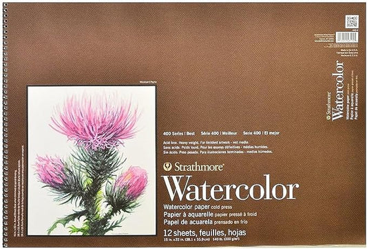 Strathmore 400 Series Wire Bound Watercolor Pad, 140 lb. Cold Press, 15 X 22 inches, White, 12 Sheets (440-4)