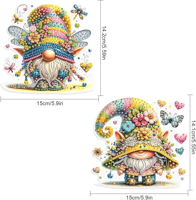 JISHSHAY Diamond Painting Pendant Gnome Wind Chimes Special Shaped Art Suncatchers Keychain Hanging Kit - 2 PCS