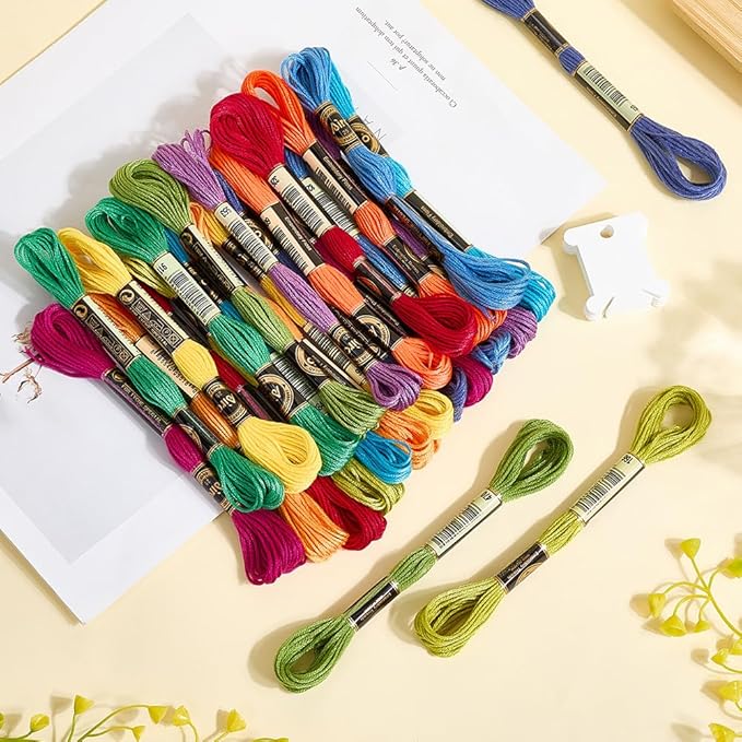 210 Yards 24 Skeins Colorful Cross Stitch Floss Embroidery Threads Polyester Friendship Yarn Rainbow 6 Ply Embroidered String for Sewing Making Bracelets Clothes Stitching Decor Craft DIY